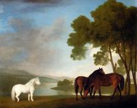 Stubbs, George - Stubbs George Two Bay Mares And A Grey Pony In A Landscape